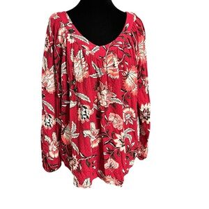 Women's LOFT Outlet Red Floral Blouse L